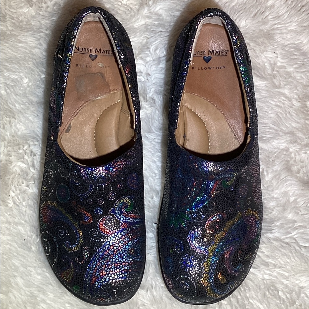 Nurse Mates Iridescent Black Women's Mules size 8.5